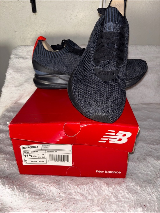 New Balance Other - New Balance Men's Black Knit Athletic Sneakers with Red Heel Tab